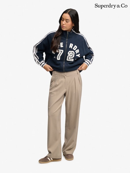 Brown - Superdry Mid Rise Pinstripe Trousers