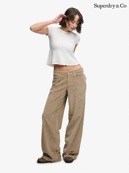 Tan Brown - Superdry Mid Baggy Jumbo Cord Trousers