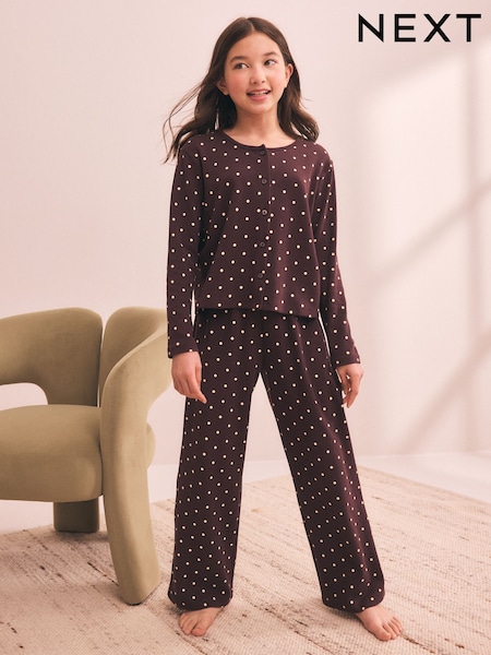 Chocolate Spot - Cosy Fleece Cardigan Pyjamas (3-16yrs)
