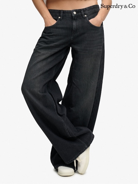 Black - Superdry Mid Rise Baggy Jeans