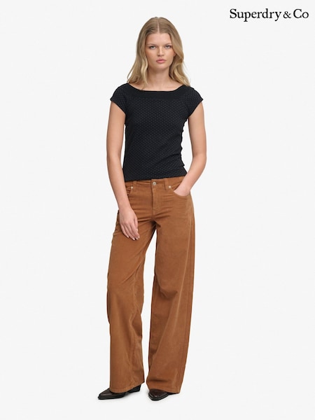 Tan Brown - Superdry Mid Baggy Mini Cord Trousers