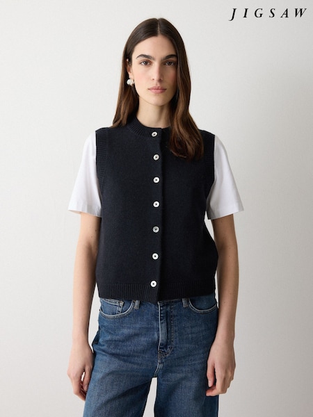 Jigsaw Blue Wool Cashmere Blend Waistcoat (V62879) | £99