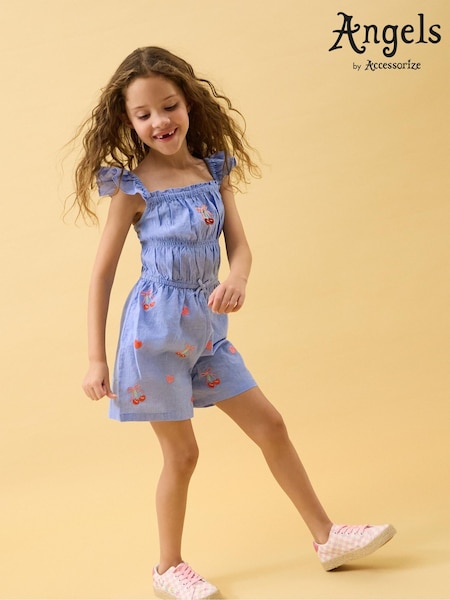 Angels By Accessorize Blue Cherry Embroidered Playsuit (V63261) | £22 - £24