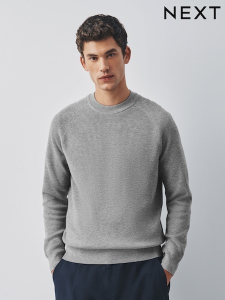 Grey - Regular Textured Knitted Jumper
