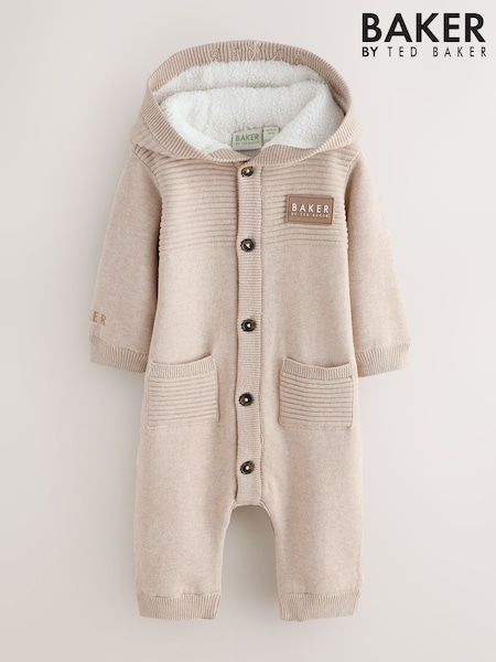 Stone - Baker By Ted Baker Knitted Romper With Hoodie