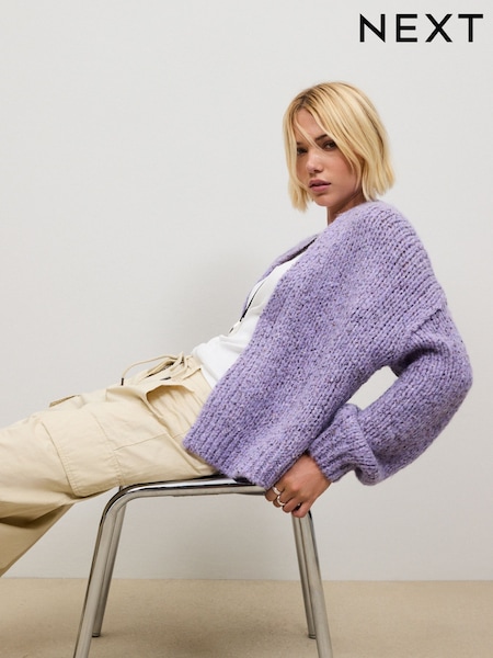 Purple Neppy - Soft Touch Chunky Knit Open Cardigan