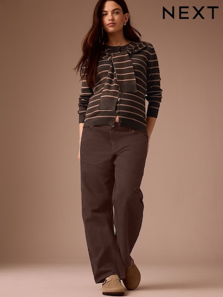 Chocolate Brown - Maternity Barrel Leg Denim Jeans