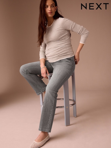 Grey - Under-bump Straight Leg Maternity Jeans