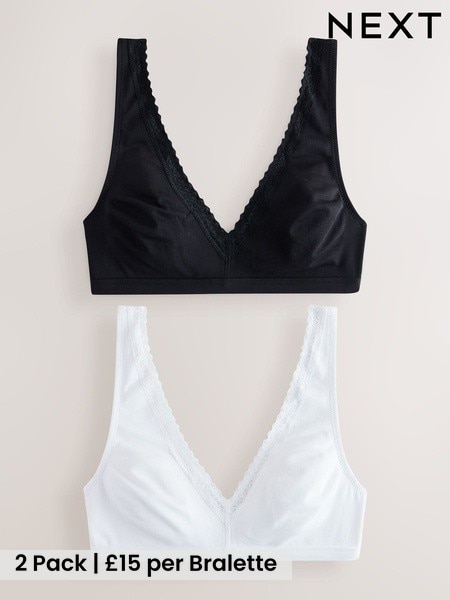 Black/White - Menopause Friendly Cooling Cotton Bralettes 2 Pack