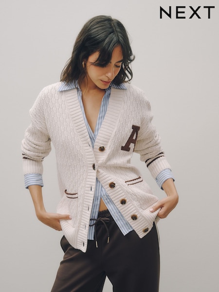 Neutral - Cotton Rich Mid Length V-neck Stitchy Cardigan