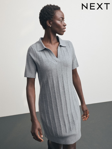 Grey - Supersoft Short Sleeve Polo Mini Dress