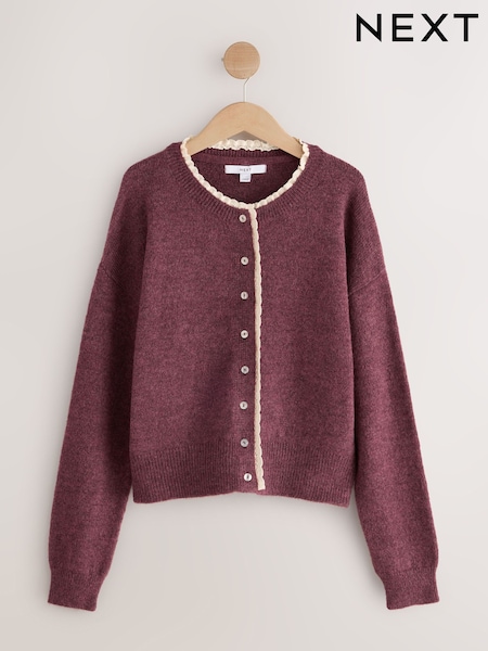 Pink - Lace Trim Knitted Cardigan
