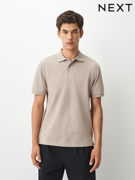 Neutral Marl - Regular Fit Short Sleeve Pique Polo Shirt