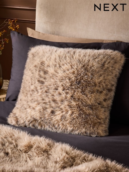 50 X 50cm Snow Leopard Print Faux Fur Cushion