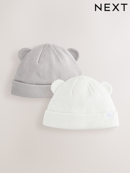 Grey / Cream - Rib Baby Beanie Hats 2 Pack