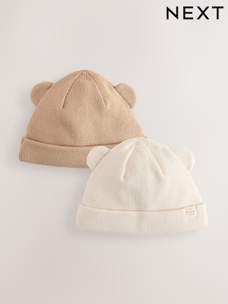 Neutral / Tan - Rib Baby Beanie Hats 2 Pack