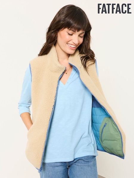 Blue Colourblock - Fatface Padded Borg Fleece Gilet