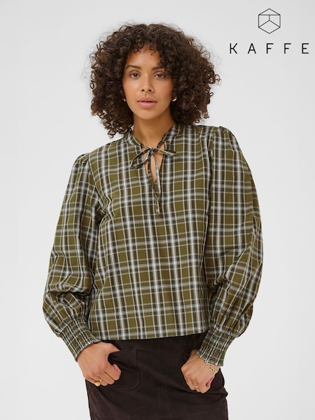 Kaffe Green Chris Long Sleeve V-Neck Tie Blouse (V64015) | £50