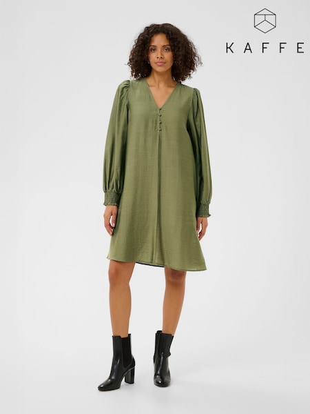 Kaffe Green Long Sleeve V-Neck Knee Length Dress (V64021) | £60