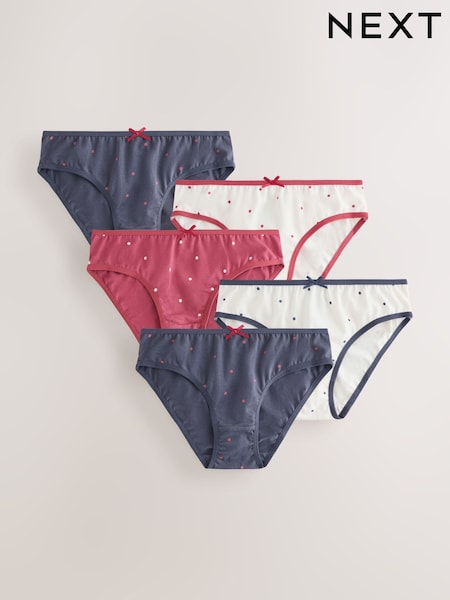Red/Navy Polka Dot - Bikini Briefs 5 Pack (5-16yrs)