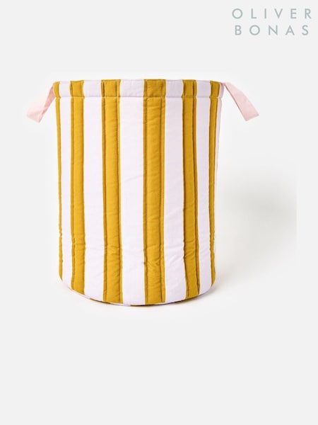 Oliver Bonas Multi Mustard Yellow  White Striped Fabric Laundry Basket (V64059) | £25