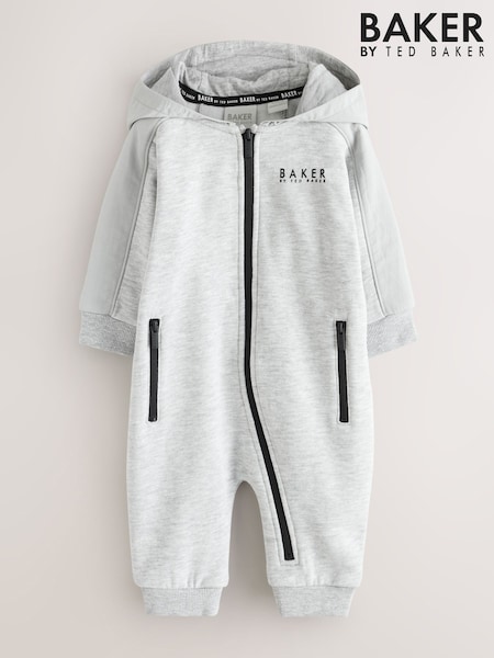 Grey - Baker By Ted Baker Hooded Zip Romper