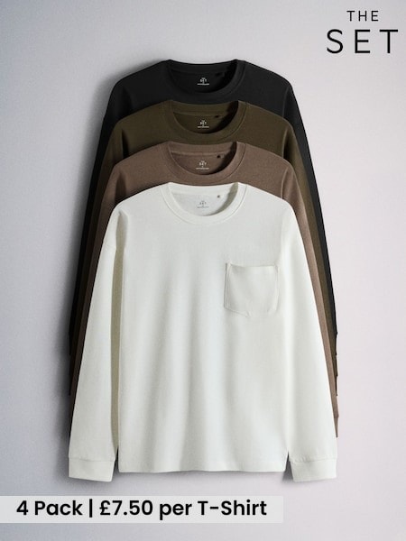Black/Green - Regular The Set 4 Pack Heavyweight Longsleeve Pocket T-shirt