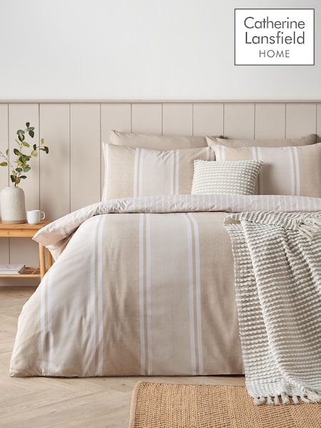 Catherine Lansfield Natural Banded Stripe Reversible Duvet Cover Set (V64590) | £17 - £28