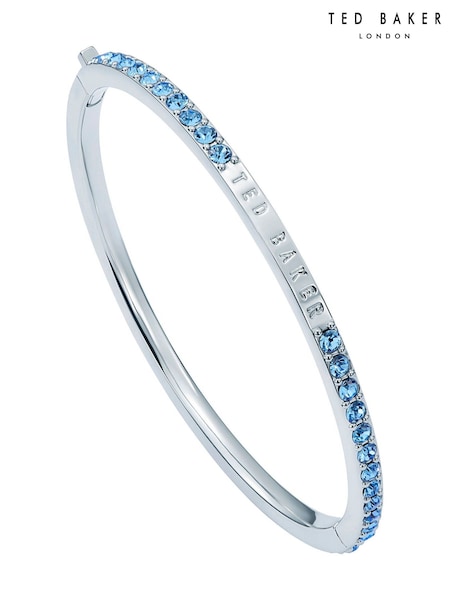 Ted Baker Silver Tone/Light Blue Claudia Narrow Crystal Hinged Bangle Bracelet (V64601) | £58
