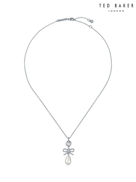 Ted Baker Silver Tone/Pearl & Crystal IMOGEN Icon Charm Heart Bow Pearl Drop Pendant Necklace (V64616) | £48