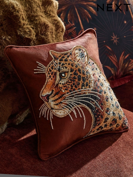 35x35 Embellished Leopard Cushion
