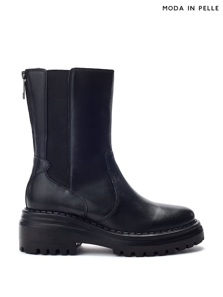 Moda in Pelle Black Luccio Zip Detail Wedge Leather Chelsea Boots (V65022) | £149