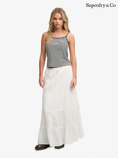 White - Superdry Tiered Maxi Skirt