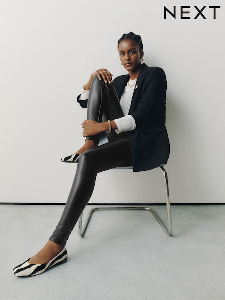 Black - Front Seam Faux Leather Leggings