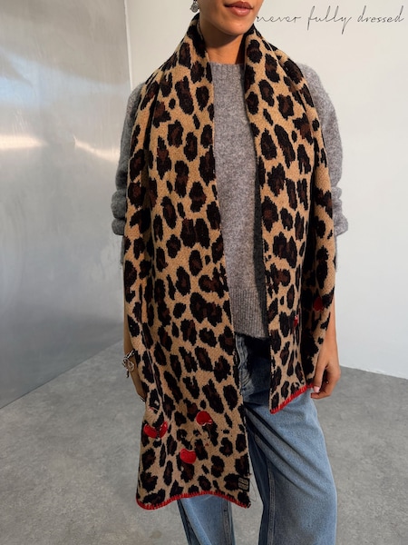 Leopard Cherry - Never Fully Dressed Knitted Scarf