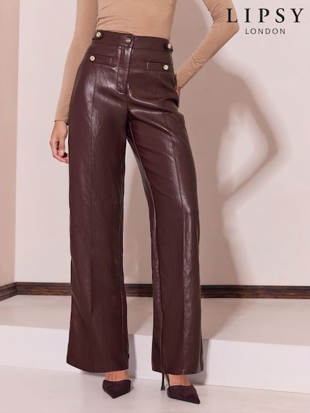 Red - Lipsy Faux Leather Tailored Wide Leg Trousers