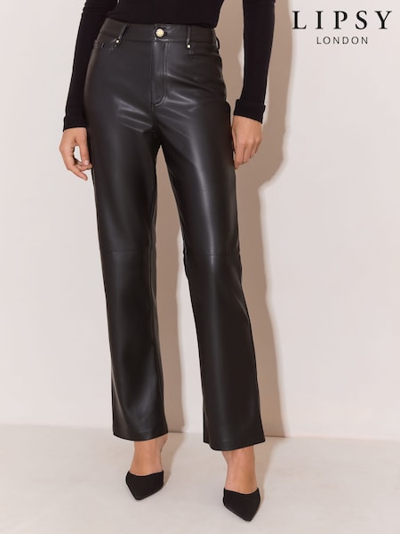 Black - Lipsy Faux Leather Straight Leg Trousers