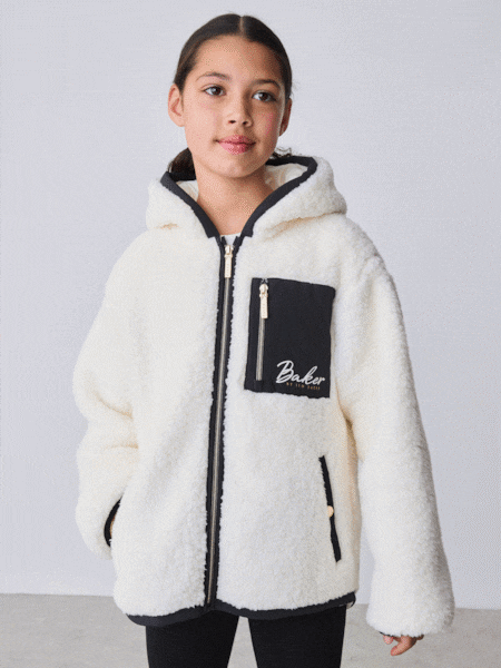 Cream - Baker By Ted Baker Contrast Oversized Hooded Borg Fleece Jacket