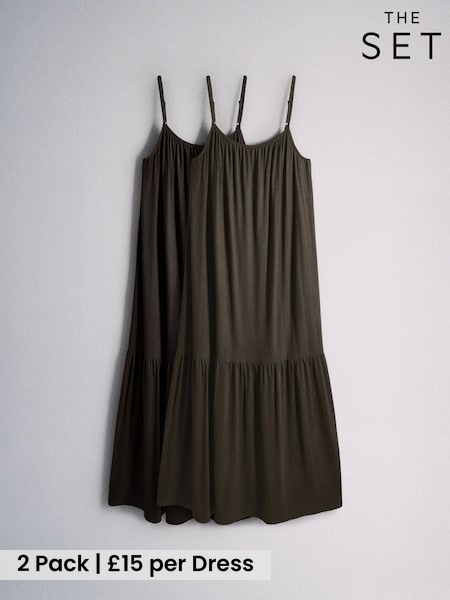 Khaki Green/Brown - The Set 2 Pack Dropped Waist Jersey Maxi Dress