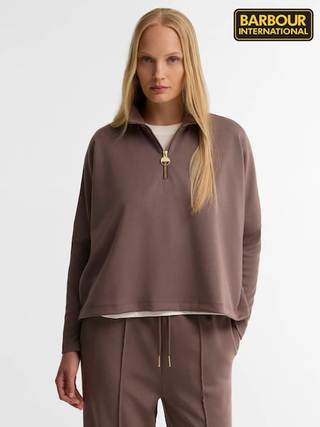 Brown - Barbour International Kemora Half Zip Sweatshirt
