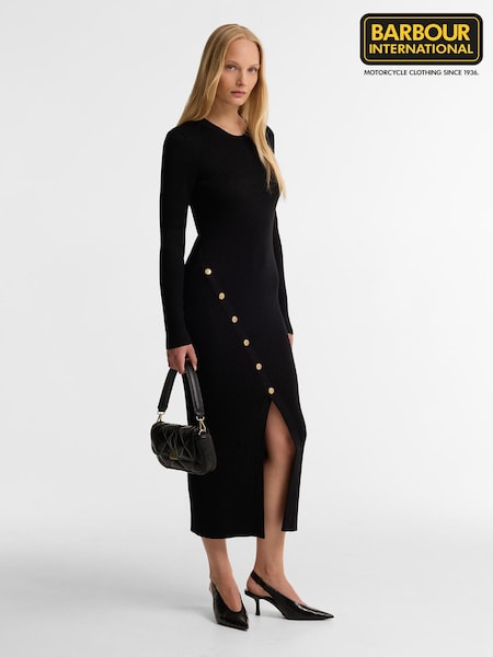 Black - Barbour International Molina Knitted Midi Dress