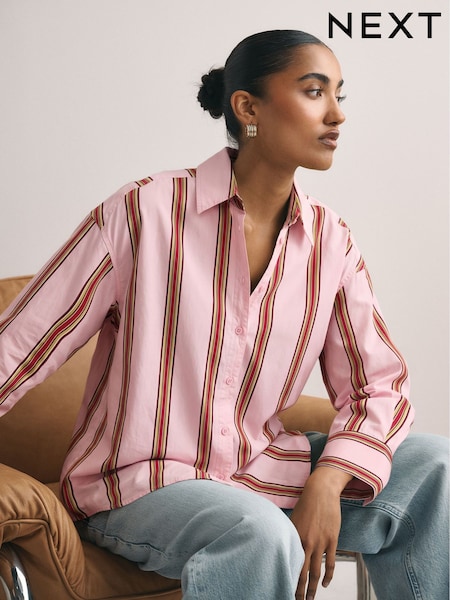 Pink and Red Stripe - Oversized Poplin Boyfriend Shirt