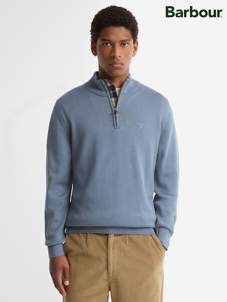Blue - Regular Barbour® Quarter Zip Jumper
