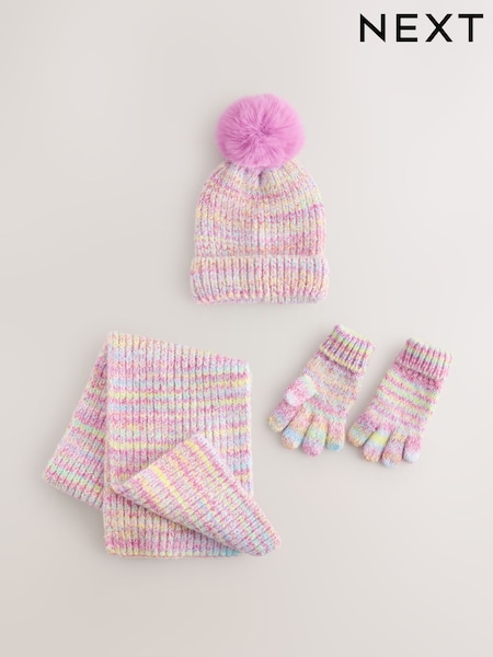 Pink Rainbow - Hat Gloves & Scarf Set 3 Piece (3-16yrs)