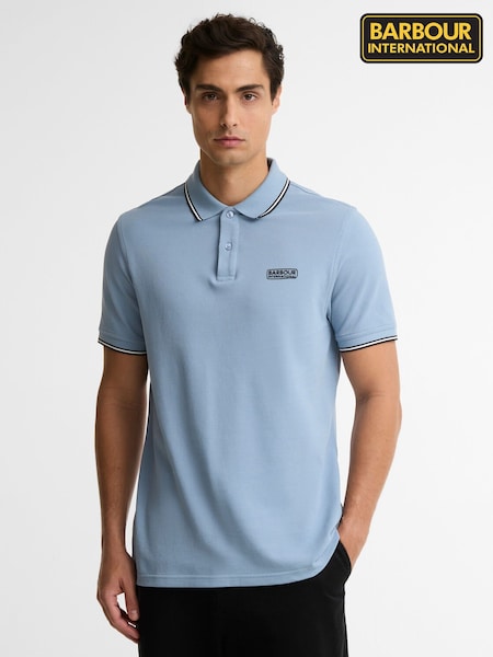 Blue - Regular Barbour International Evan Tipped Polo Shirt