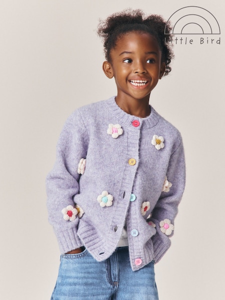 Lilac Purple - Little Bird 3d Hand Crocheted Rainbow Floral Cardigan