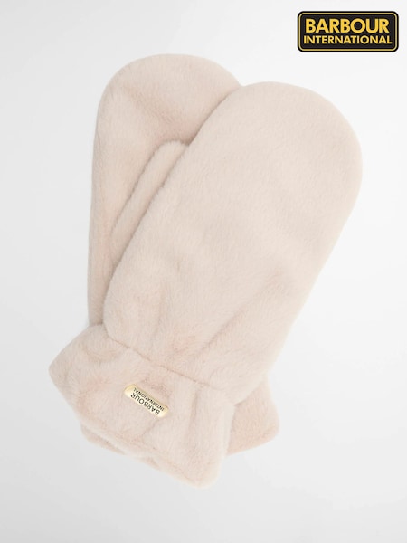 Pink - Barbour® International Cyrus Faux Fur Mitts Gloves