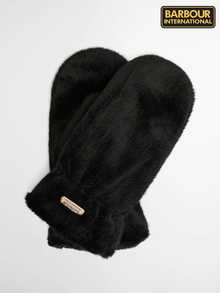 Black - Barbour® International Cyrus Faux Fur Mitts Gloves