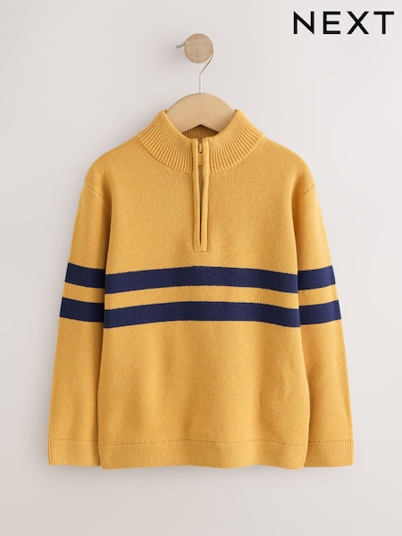 Ochre Yellow - Colourblock Zip Neck Knitted Jumper (3-16yrs)