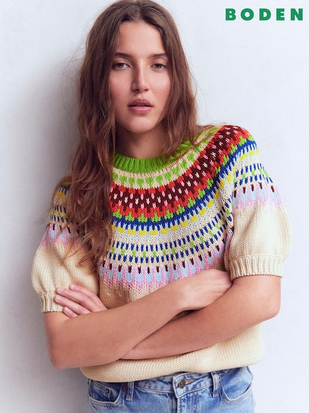 Boden Cream Margot Puff Sleeve T-Shirt (V66374) | £89